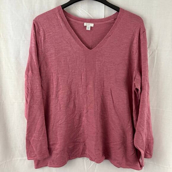 J. Jill Lightweight Cotton Linen Blend V-Neck Mauve Pink Sweater 2X - Picture 1 of 7